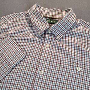 Orvis Mens Button Down Shirt Large Plaid Brown Classic Fit Preppy Long Sleeve